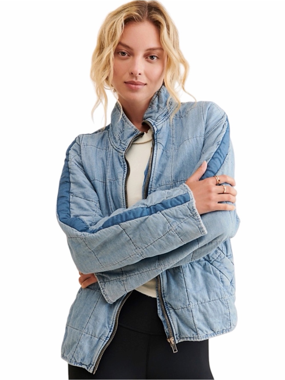Free People Dolman Quilted Denim Jacket